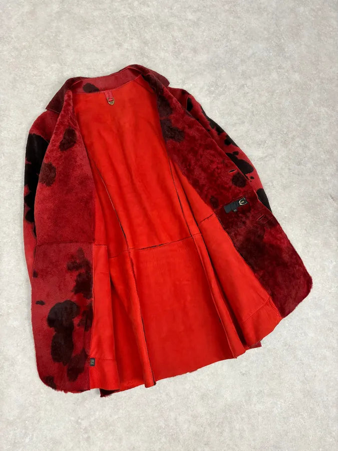 2000s Cavalli Red & Black Abstract Fur Blazer Jacket roligFe 6