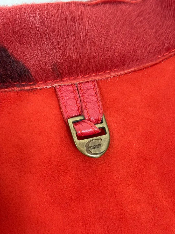 2000s Cavalli Red & Black Abstract Fur Blazer Jacket roligFe 9
