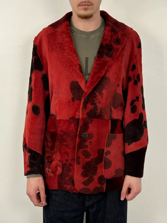 2000s Cavalli Red & Black Abstract Fur Blazer Jacket roligFe 1