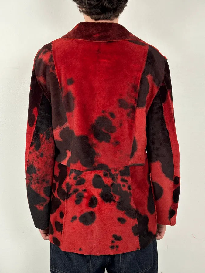 2000s Cavalli Red & Black Abstract Fur Blazer Jacket roligFe 2