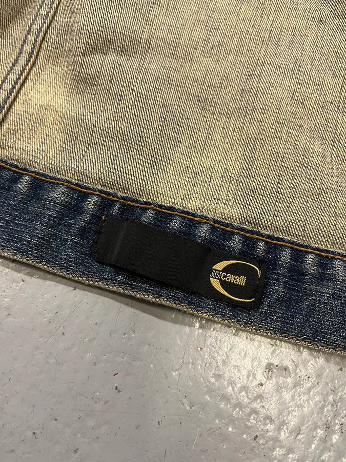 2000s Cavalli Rock Studded Faded Blue Denim Jacket SxiQOrt 10