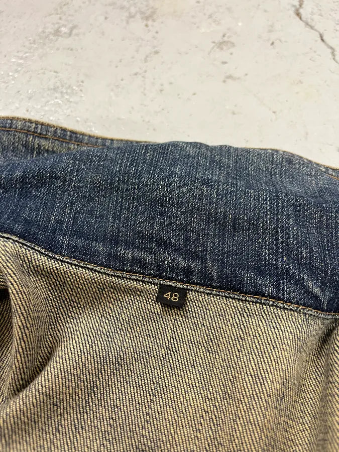 2000s Cavalli Rock Studded Faded Blue Denim Jacket SxiQOrt 11