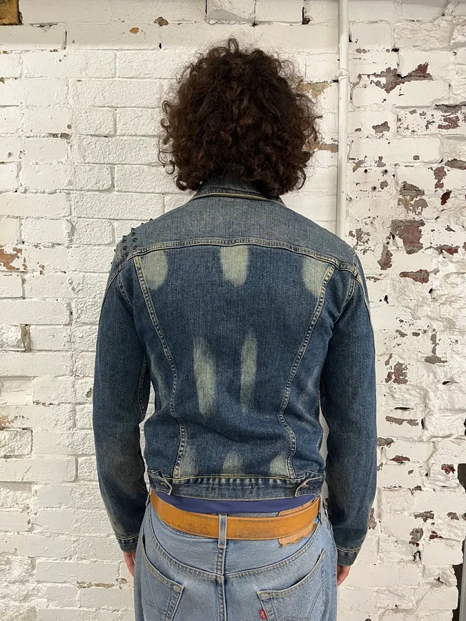 2000s Cavalli Rock Studded Faded Blue Denim Jacket SxiQOrt 2
