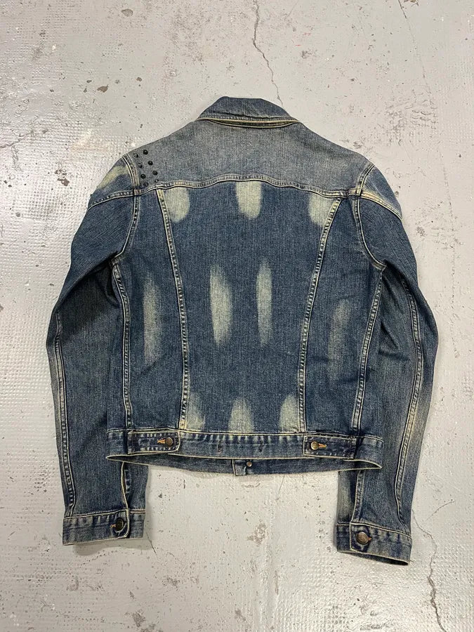 2000s Cavalli Rock Studded Faded Blue Denim Jacket SxiQOrt 6