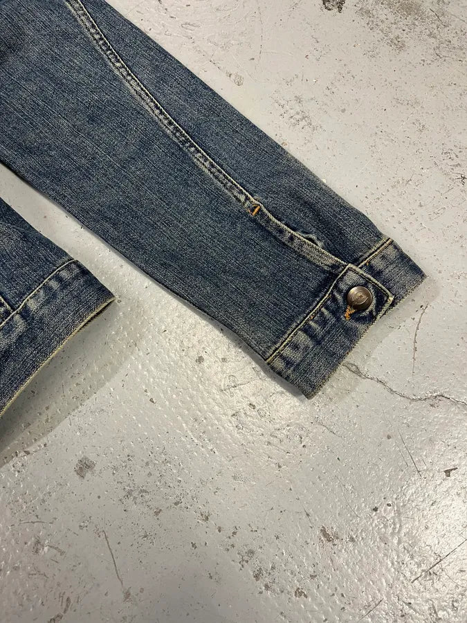 2000s Cavalli Rock Studded Faded Blue Denim Jacket SxiQOrt 7