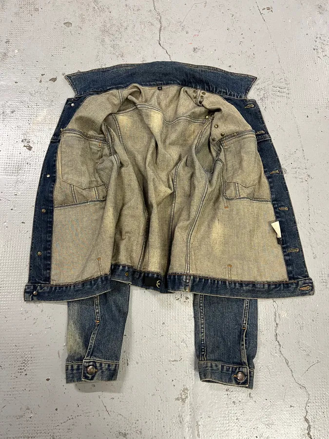 2000s Cavalli Rock Studded Faded Blue Denim Jacket SxiQOrt 9