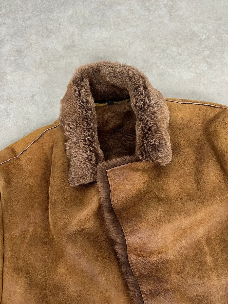 AW2005 Cavalli Royal Brown Shearling Long Jacket frhHEnP 3