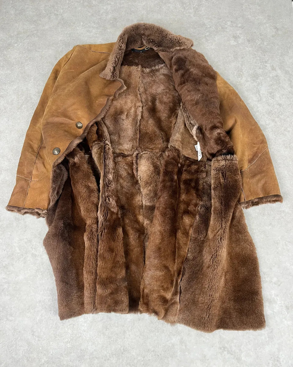 AW2005 Cavalli Royal Brown Shearling Long Jacket frhHEnP 8