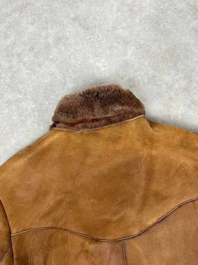 AW2005 Cavalli Royal Brown Shearling Long Jacket frhHEnP 6