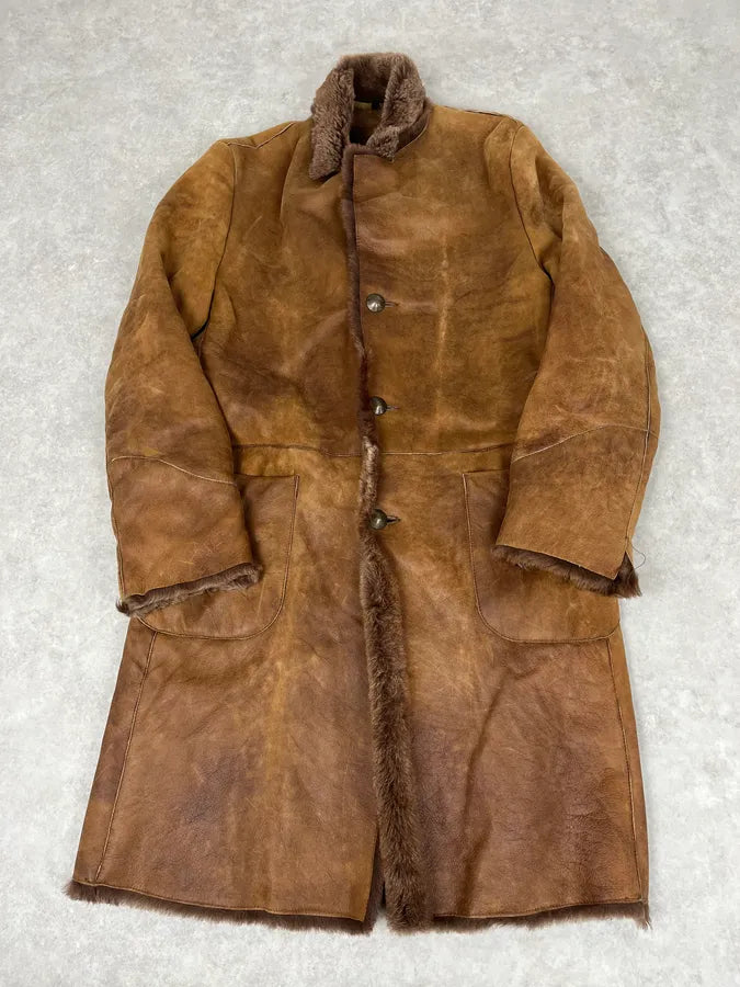 AW2005 Cavalli Royal Brown Shearling Long Jacket frhHEnP 0