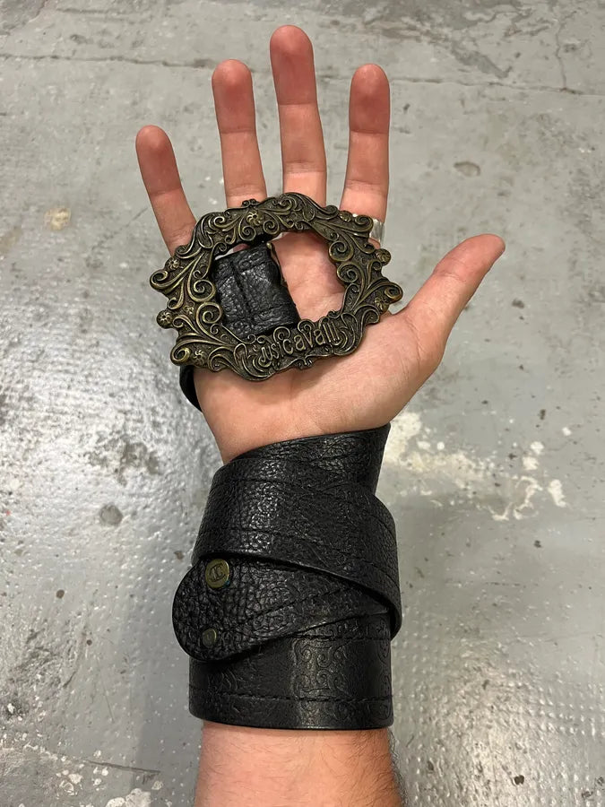 2000s Cavalli Royal Buckle Black Leather Belt (OS) dWEhgrX 0