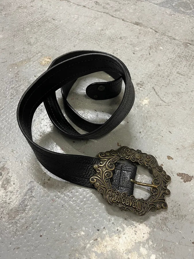 2000s Cavalli Royal Buckle Black Leather Belt (OS) dWEhgrX 1