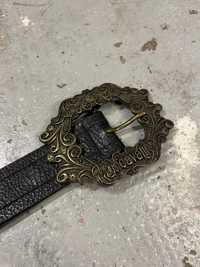 2000s Cavalli Royal Buckle Black Leather Belt (OS) dWEhgrX 5