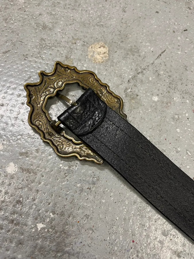 2000s Cavalli Royal Buckle Black Leather Belt (OS) dWEhgrX 6