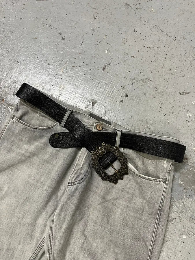 2000s Cavalli Royal Buckle Black Leather Belt (OS) dWEhgrX 7