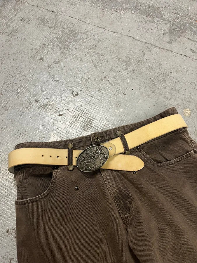 2000s Cavalli Royal Buckle Creamy White Leather Belt eluJRXB 1