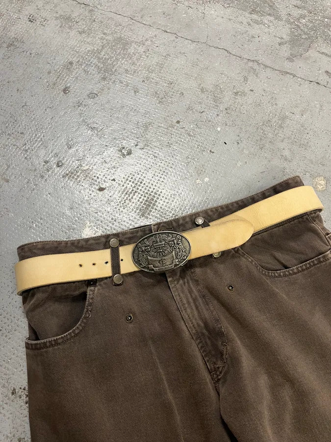 2000s Cavalli Royal Buckle Creamy White Leather Belt eluJRXB 2