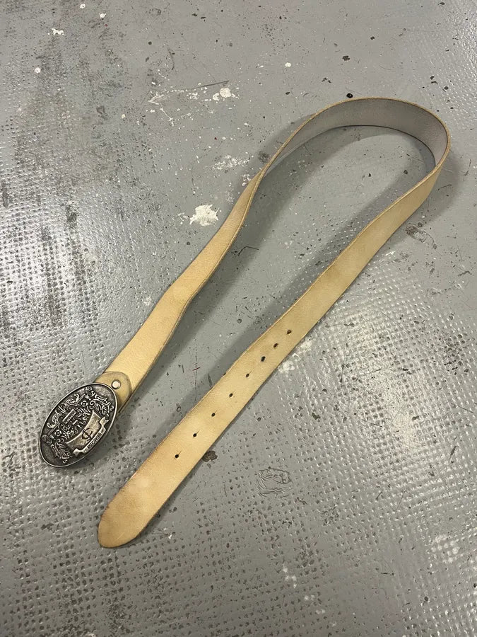 2000s Cavalli Royal Buckle Creamy White Leather Belt eluJRXB 3