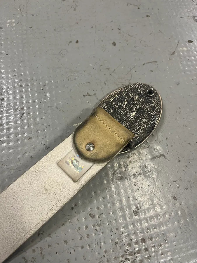 2000s Cavalli Royal Buckle Creamy White Leather Belt eluJRXB 7