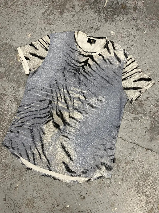 2000s Cavalli Safari Zebra Blue & White T-Shirt zJlVVja 3