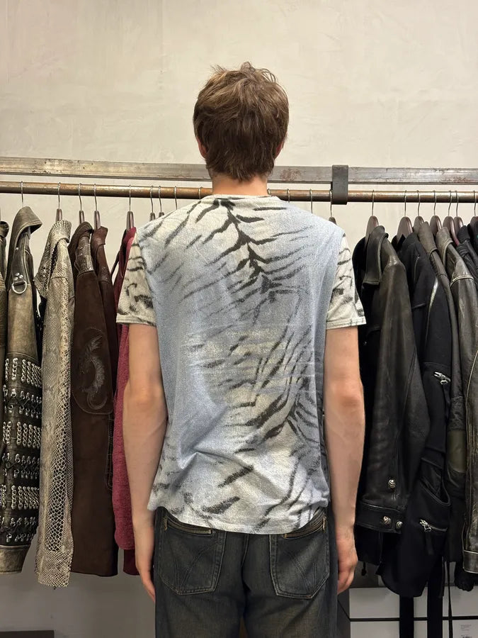 2000s Cavalli Safari Zebra Blue & White T-Shirt zJlVVja 2