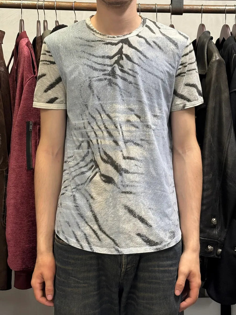 2000s Cavalli Safari Zebra Blue & White T-Shirt zJlVVja 1