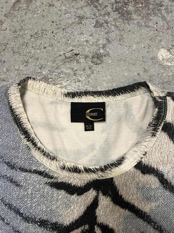 2000s Cavalli Safari Zebra Blue & White T-Shirt zJlVVja 6