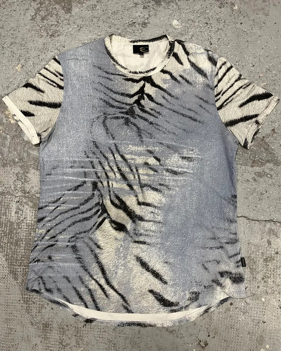 2000s Cavalli Safari Zebra Blue & White T-Shirt zJlVVja 0