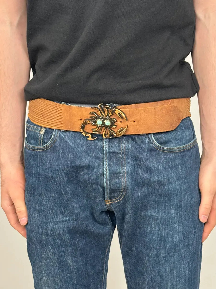 2000s Cavalli Scorpion Buckle Brown Suede Leather Belt RlNnDSv 1