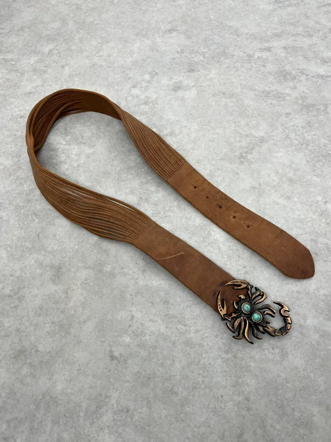 2000s Cavalli Scorpion Buckle Brown Suede Leather Belt RlNnDSv 2