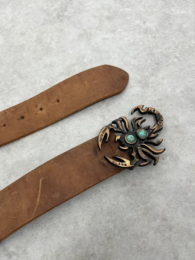 2000s Cavalli Scorpion Buckle Brown Suede Leather Belt RlNnDSv 3