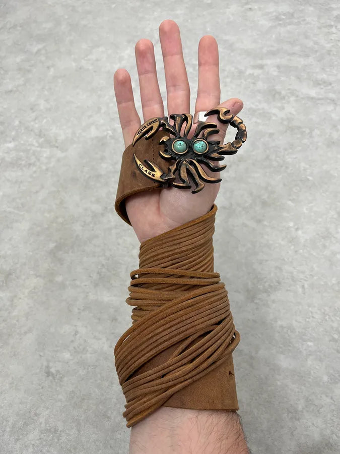 2000s Cavalli Scorpion Buckle Brown Suede Leather Belt RlNnDSv 0