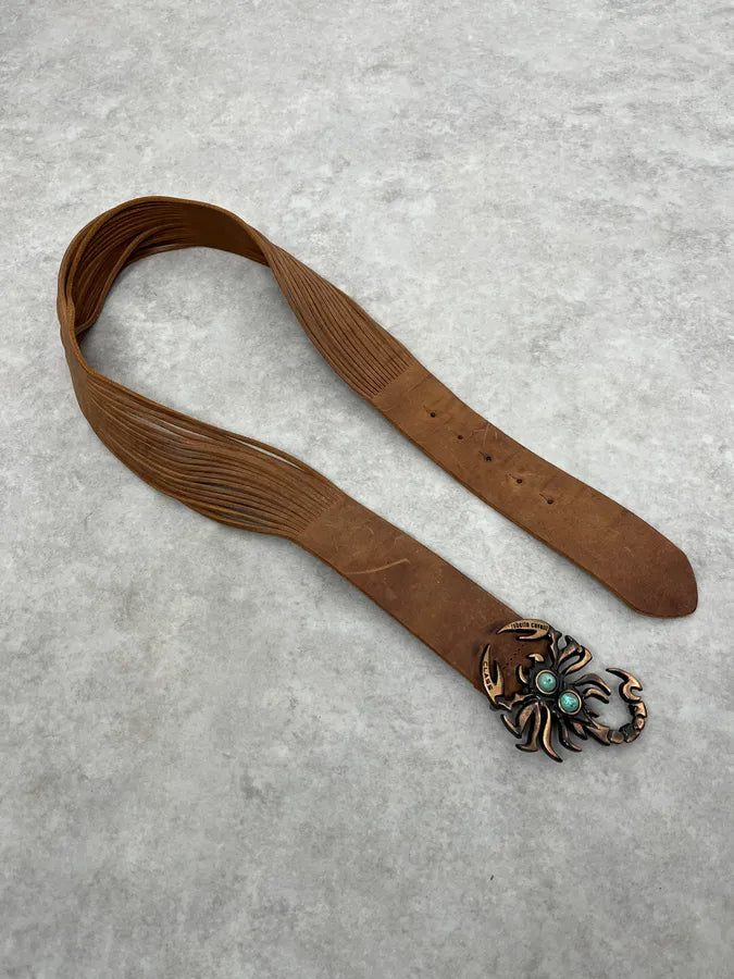 2000s Cavalli Scorpion Buckle Brown Suede Leather Belt RlNnDSv 2