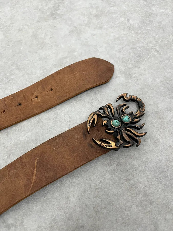 2000s Cavalli Scorpion Buckle Brown Suede Leather Belt RlNnDSv 3