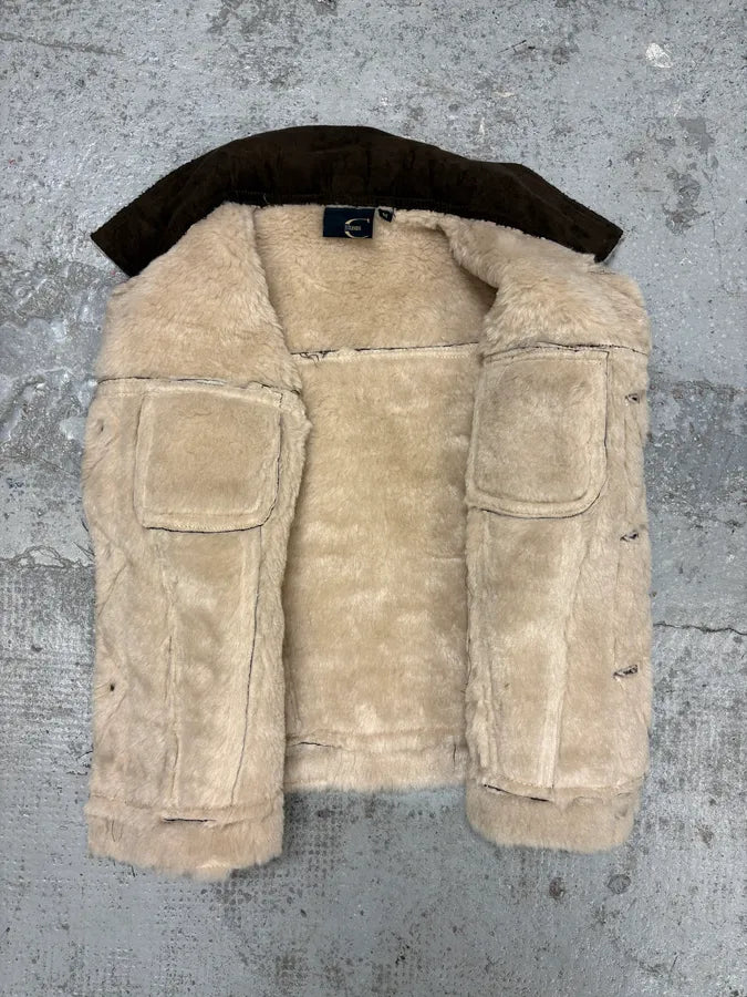 2000s Cavalli Shearling Brown Trucker Vest UvJkLva 4