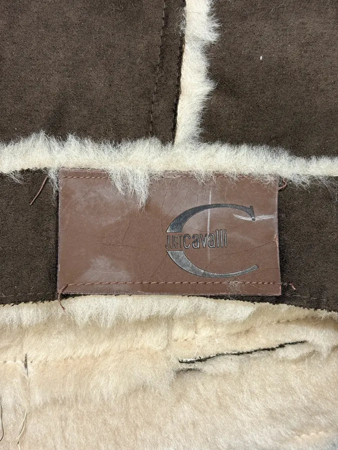 2000s Cavalli Shearling Brown Trucker Vest UvJkLva 6