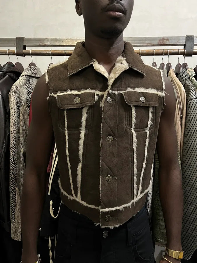 2000s Cavalli Shearling Brown Trucker Vest UvJkLva 1