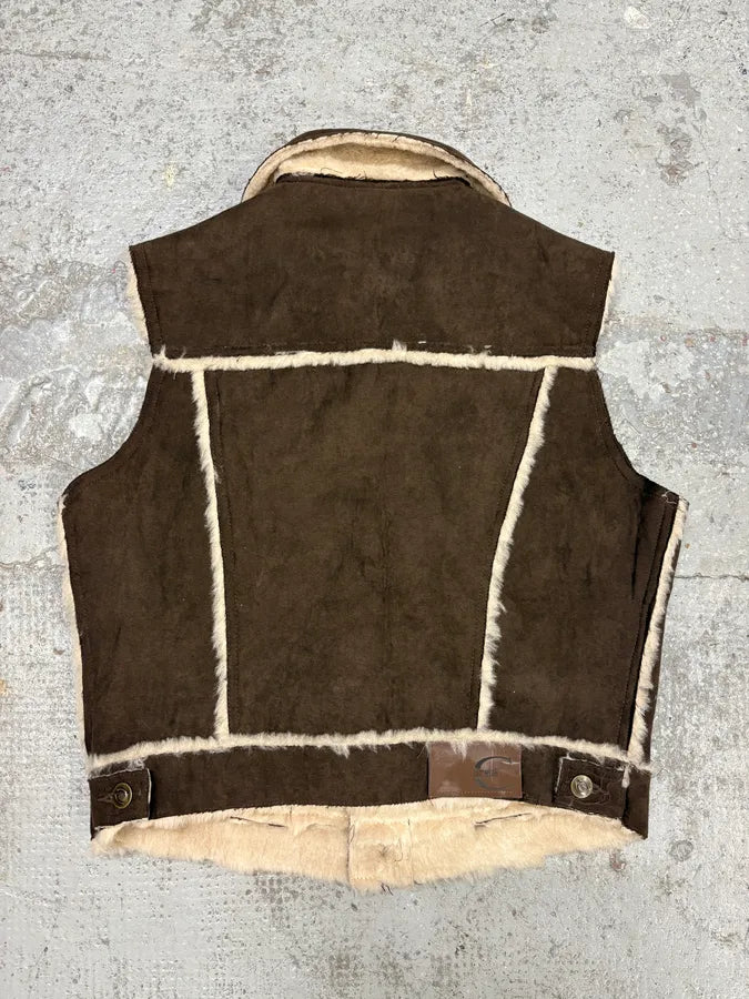 2000s Cavalli Shearling Brown Trucker Vest UvJkLva 3