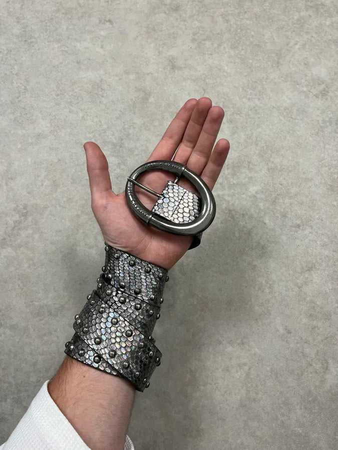 2000s Cavalli Silver Snakeskin Effect Belt HdFgdGZ 1