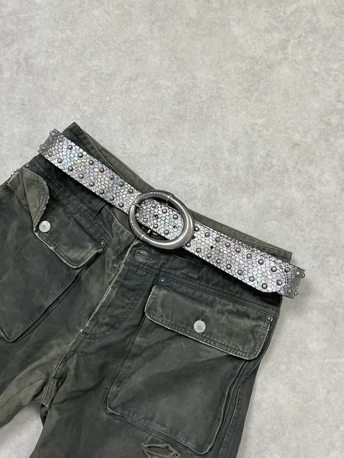 2000s Cavalli Silver Snakeskin Effect Belt HdFgdGZ 0