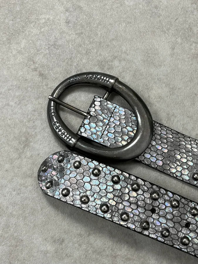 2000s Cavalli Silver Snakeskin Effect Belt HdFgdGZ 3