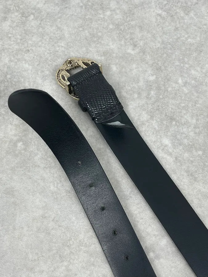 2000s Cavalli Snake Buckle Black Crocodile Effect Leather Belt hWMhEWS 3