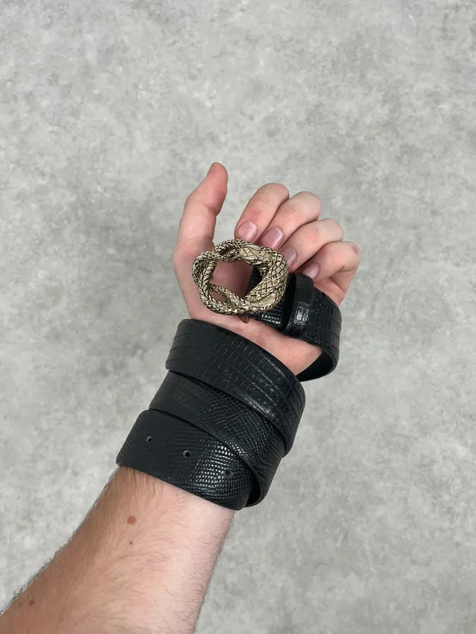 2000s Cavalli Snake Buckle Black Crocodile Effect Leather Belt hWMhEWS 1