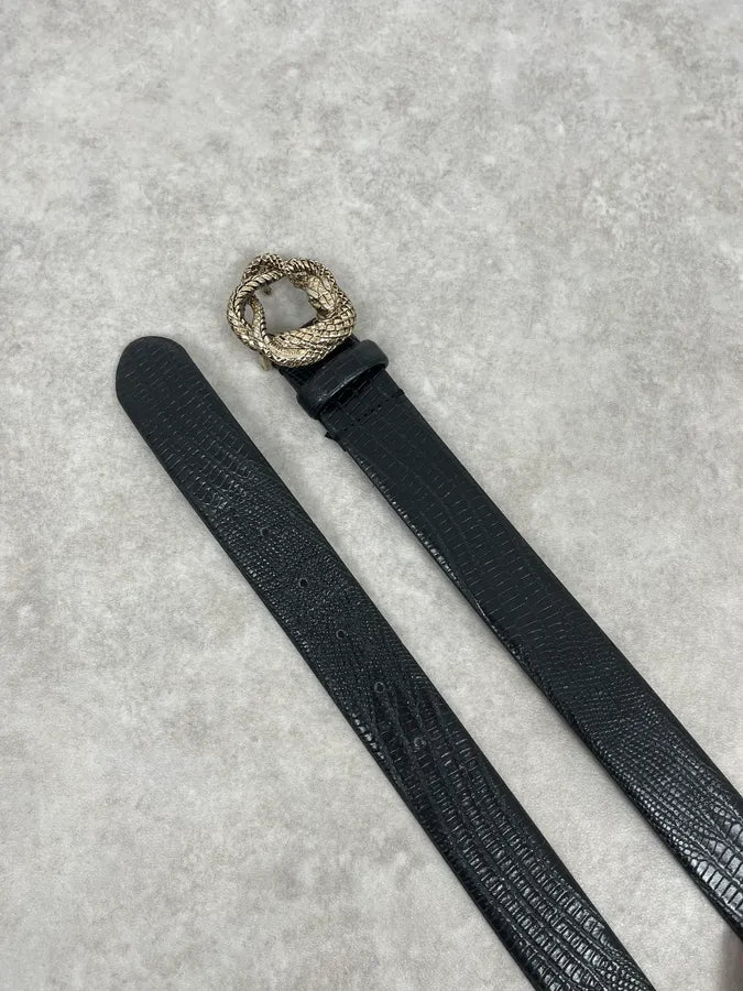 2000s Cavalli Snake Buckle Black Crocodile Effect Leather Belt hWMhEWS 2