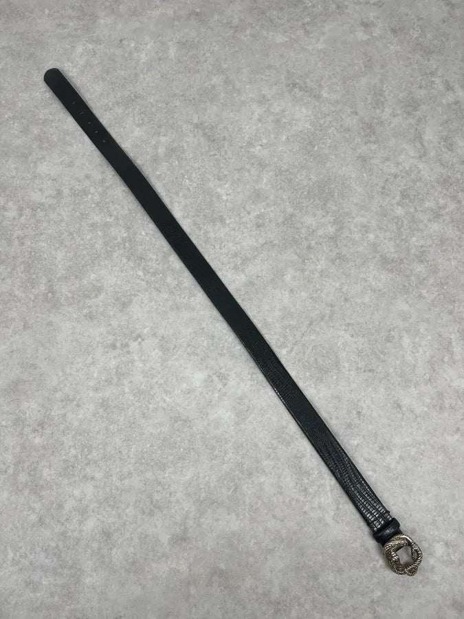 2000s Cavalli Snake Buckle Black Crocodile Effect Leather Belt hWMhEWS 6