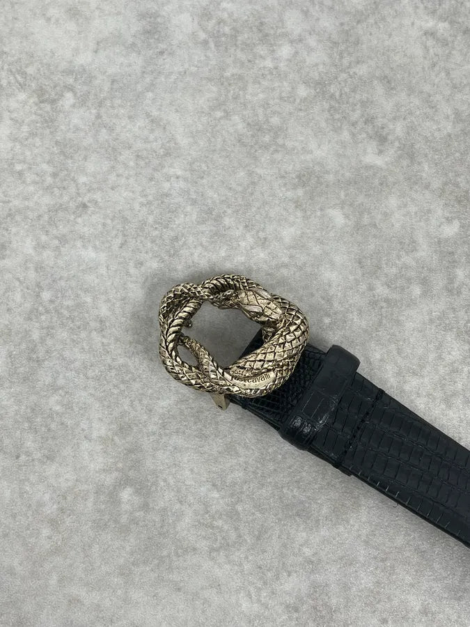 2000s Cavalli Snake Buckle Black Crocodile Effect Leather Belt hWMhEWS 4