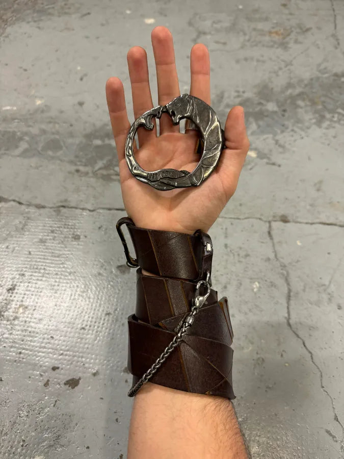 2000s Cavalli Snake vs Tiger Buckie Brown Leather Belt EeUSmzM 0