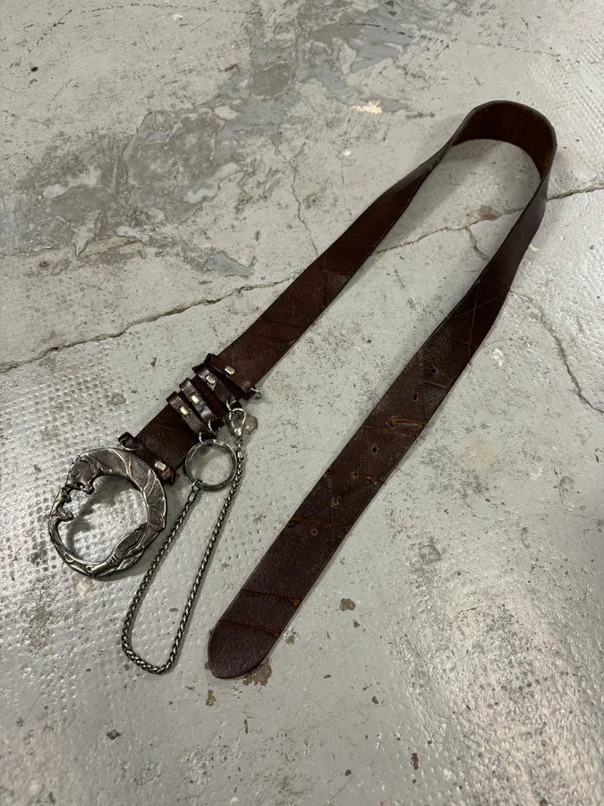 2000s Cavalli Snake vs Tiger Buckie Brown Leather Belt EeUSmzM 1