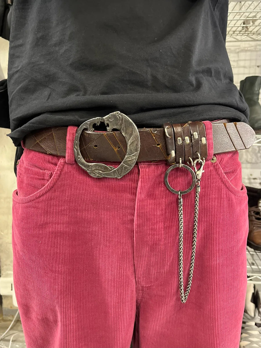 2000s Cavalli Snake vs Tiger Buckie Brown Leather Belt EeUSmzM 2