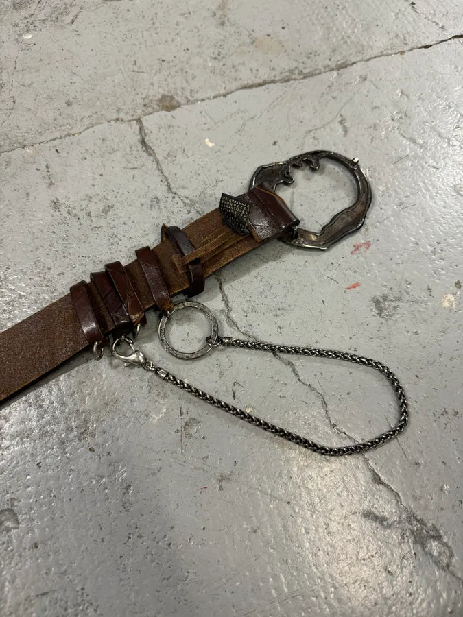 2000s Cavalli Snake vs Tiger Buckie Brown Leather Belt EeUSmzM 5